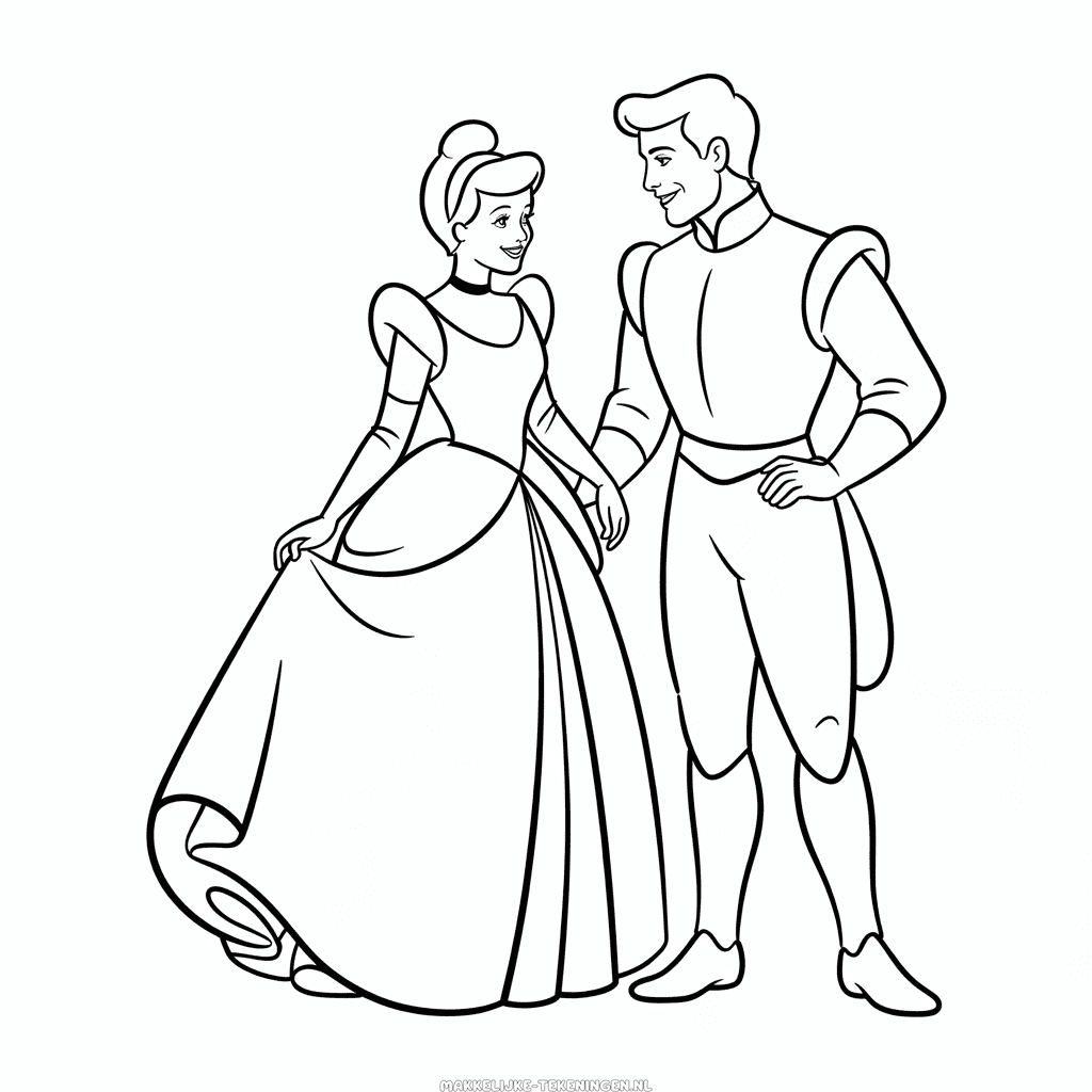 Tekening Assepoester en Prins Charmant
