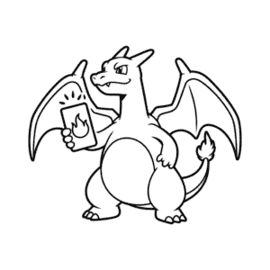 Tekening Charizard die Pokémon Kaarten speelt