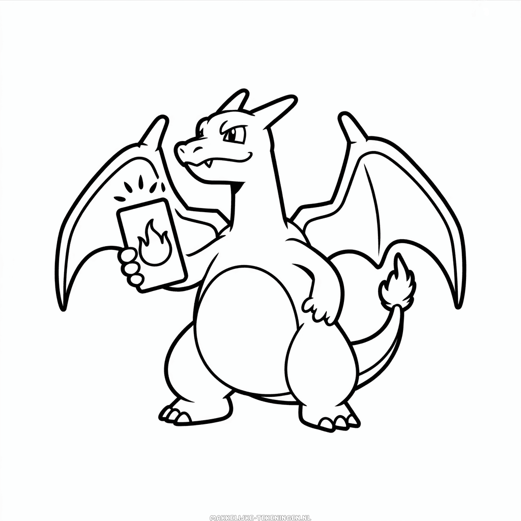 Tekening Charizard die Pokémon Kaarten speelt