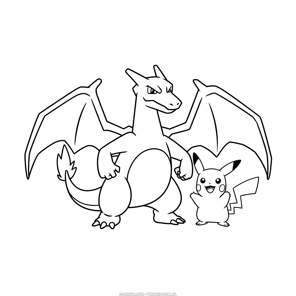 Tekening Charizard en Pikachu