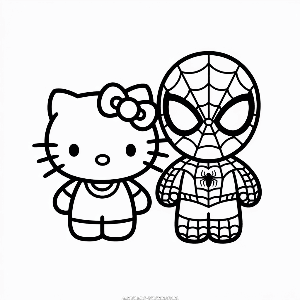 Tekening Hello Kitty en Spider-Man