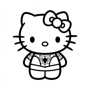Tekening Hello Kitty in Spider Man kostuum
