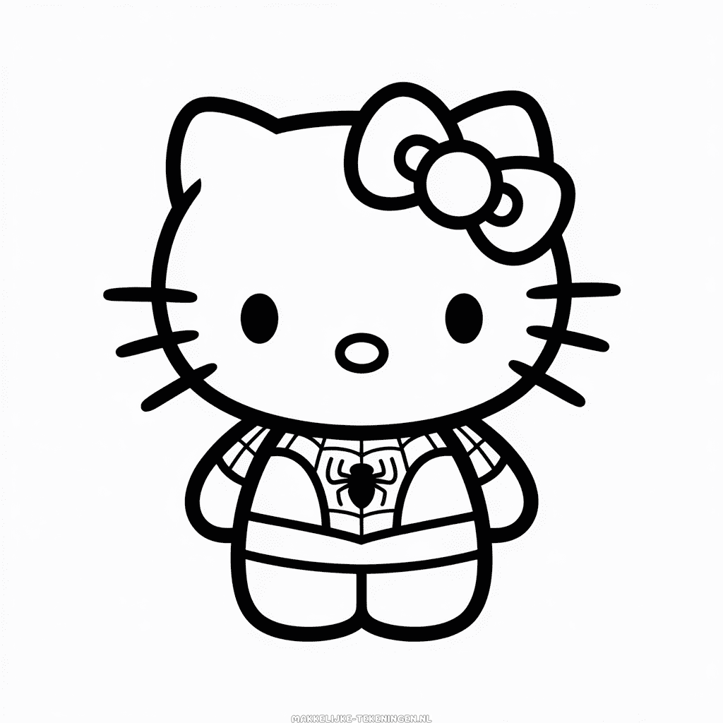 Tekening Hello Kitty in Spider Man kostuum