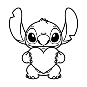 Tekening Stitch die een Hart Vasthoudt