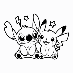 Tekening Stitch en Pikachu