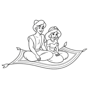 Tekening Aladdin en Jasmine op Tapijt
