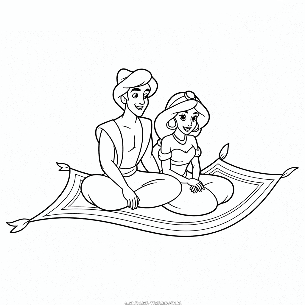 Tekening Aladdin en Jasmine op Tapijt