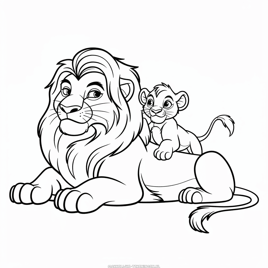 Tekening De Leeuwenkoning Simba en Mufasa