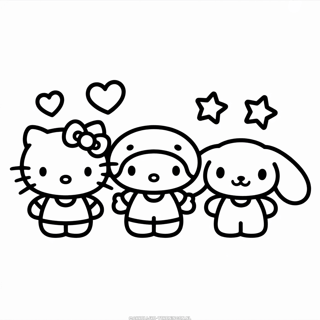 Tekening Hello Kitty en Vrienden
