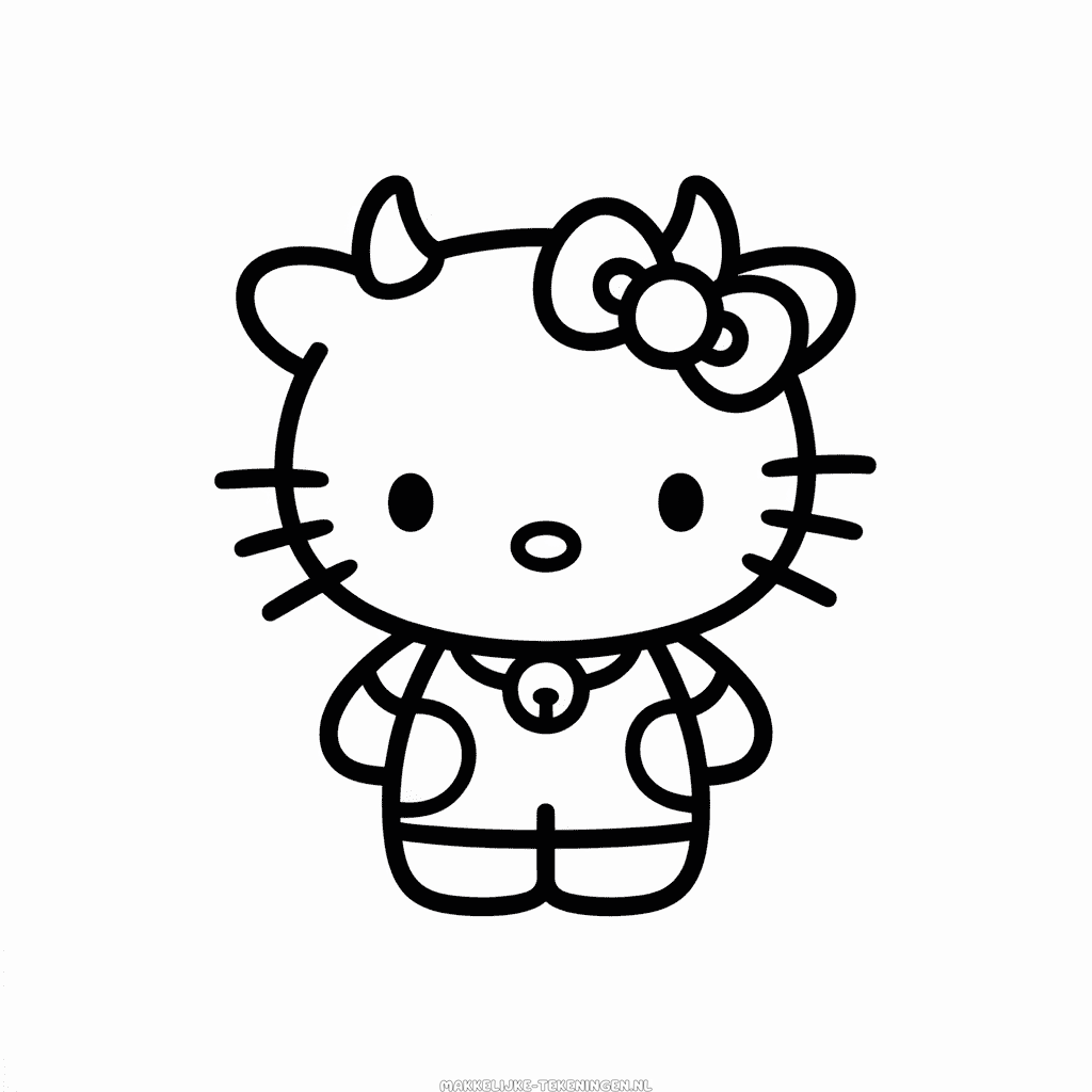 Tekening Hello Kitty in Koeienkostuum