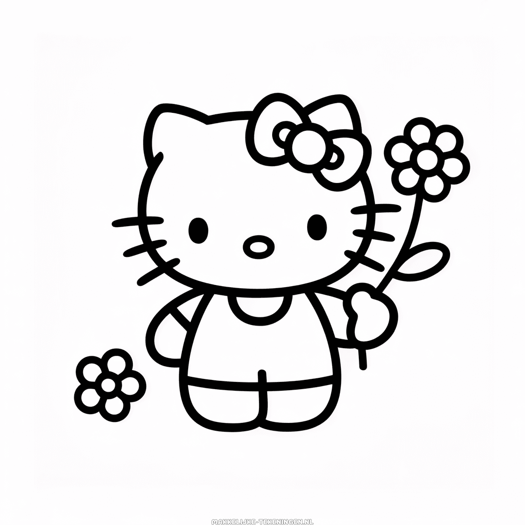 Tekening Hello Kitty met Bloem in Hand