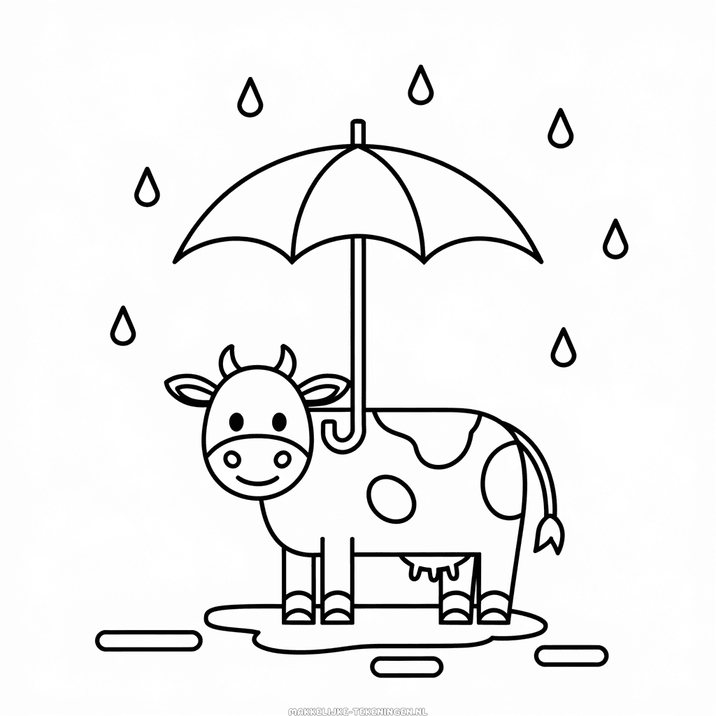 Tekening Koe in regen