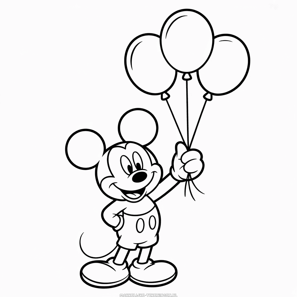 Tekening Mickey Mouse met Ballonnen