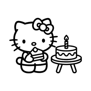 Tekening Hello Kitty en de Verjaardagstaart