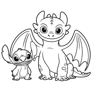Tekening Tandloze Draak en Stitch