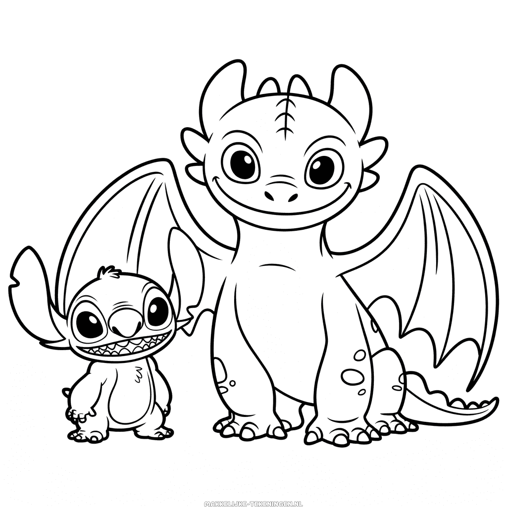 Tekening Tandloze Draak en Stitch