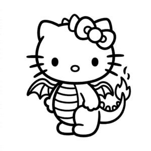 Tekening Hello Kitty in Drakenkostuum