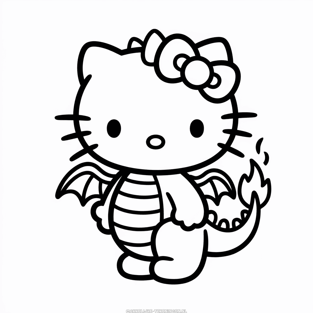Tekening Hello Kitty in Drakenkostuum