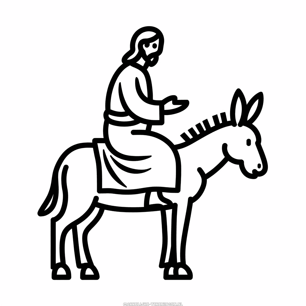 Tekening Jezus op een Ezel