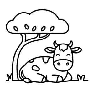 Tekening Koe onder boom