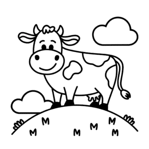 Tekening Koe op een heuvel