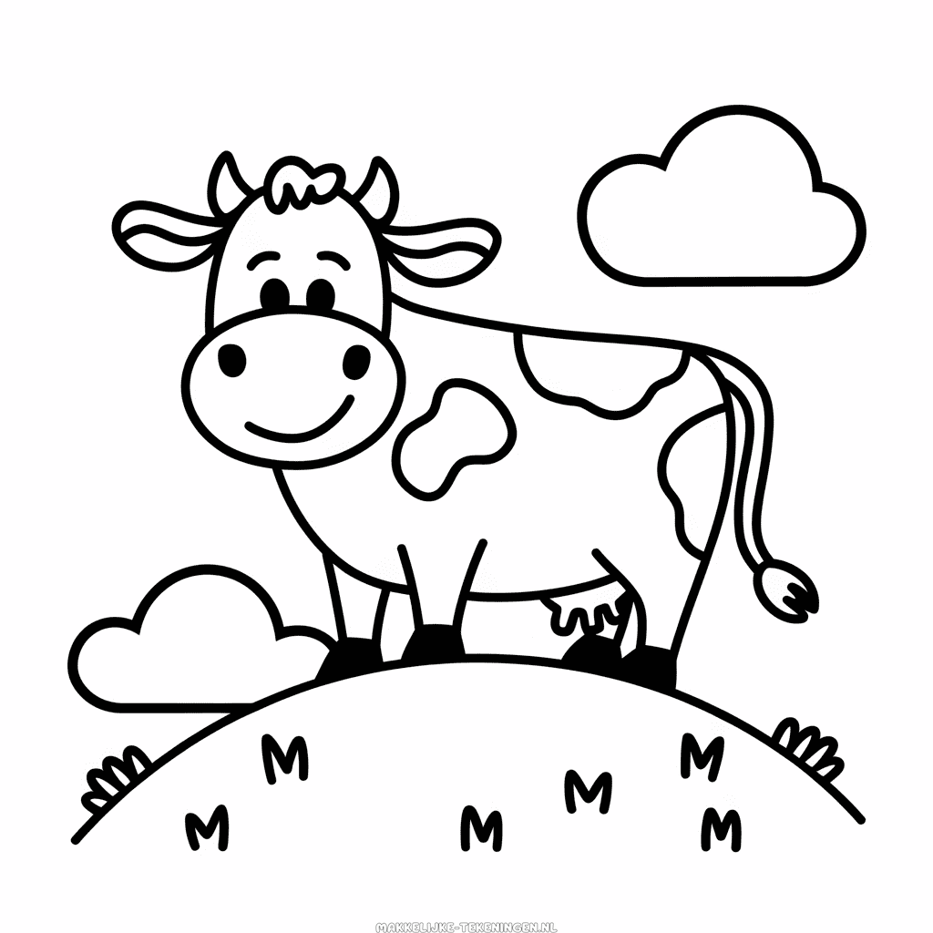 Tekening Koe op een heuvel