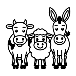 Tekening Koe schaap ezel