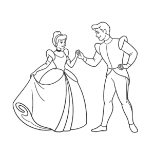 Tekening Assepoester danst met Prins