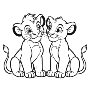 Tekening De Leeuwenkoning Simba en Nala