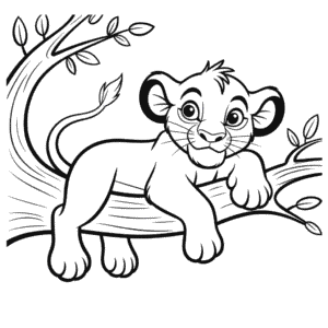 Tekening De Leeuwenkoning Simba op Boom