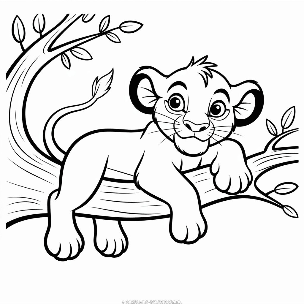 Tekening De Leeuwenkoning Simba op Boom