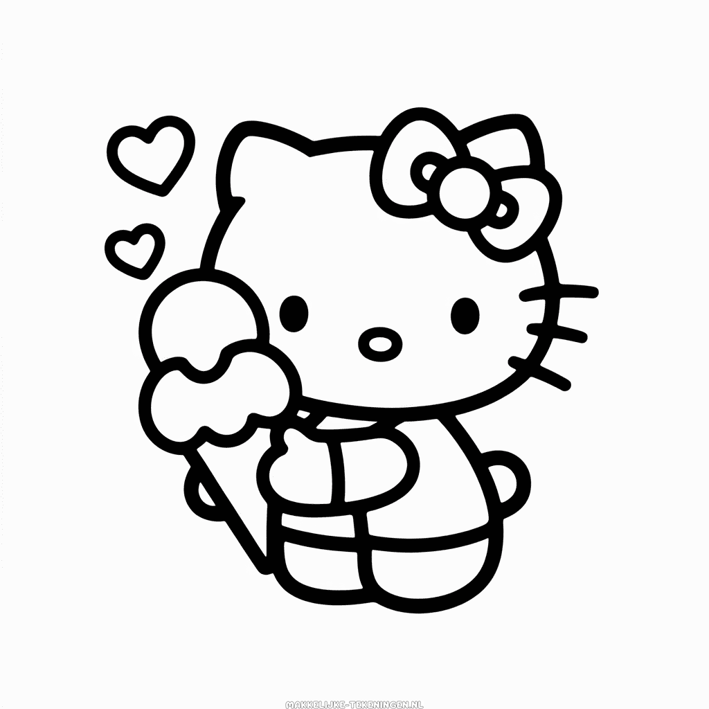 Tekening Hello Kitty Eet Ijs