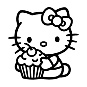 Tekening Hello Kitty en Cupcake