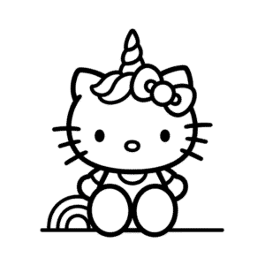 Tekening Hello Kitty in Eenhoorn Kostuum