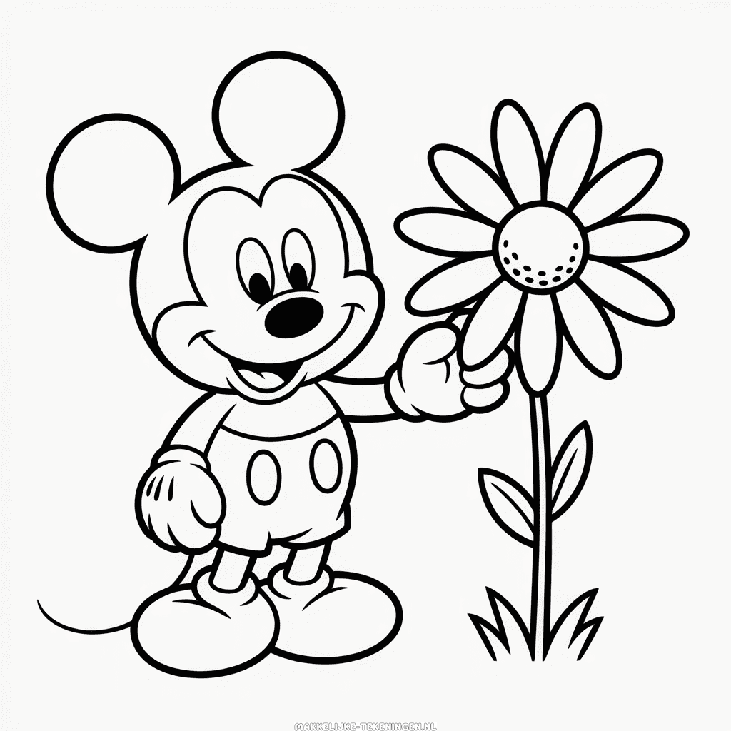 Tekening Mickey Mouse en Bloem
