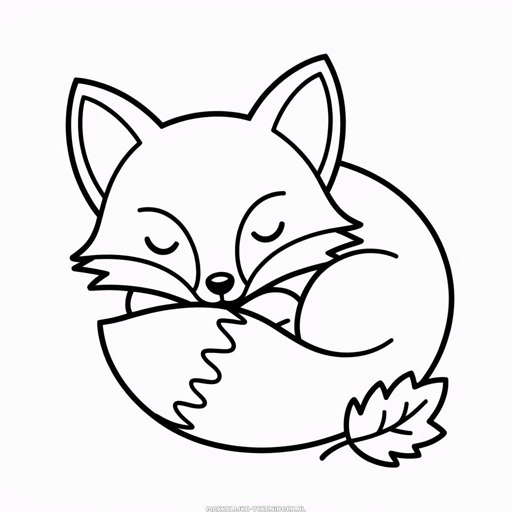 Tekening Schattige Vos Slapend in de Herfst