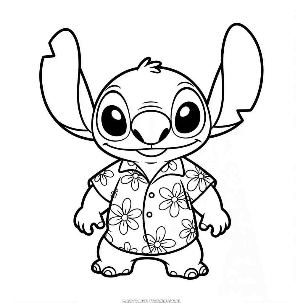 Tekening Stitch in Hawaiiaans Shirt