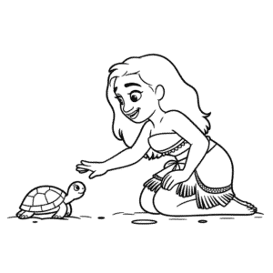Tekening Vaiana met Schildpad