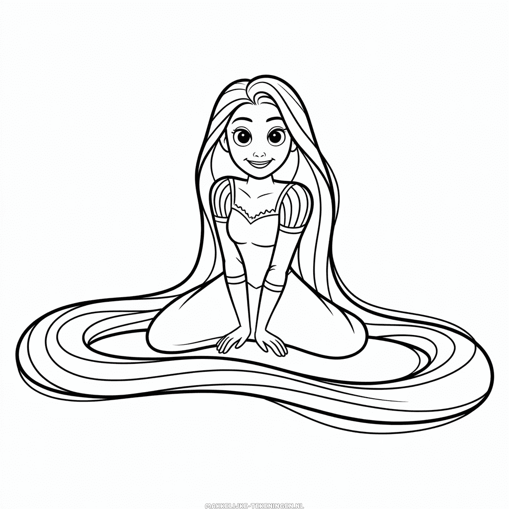 Tekening Zwart en Wit Rapunzel