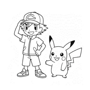 Tekening Ash Ketchum en Pikachu
