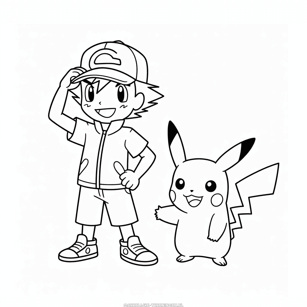 Tekening Ash Ketchum en Pikachu