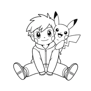 Tekening Ash Ketchum met Pikachu Pokémon