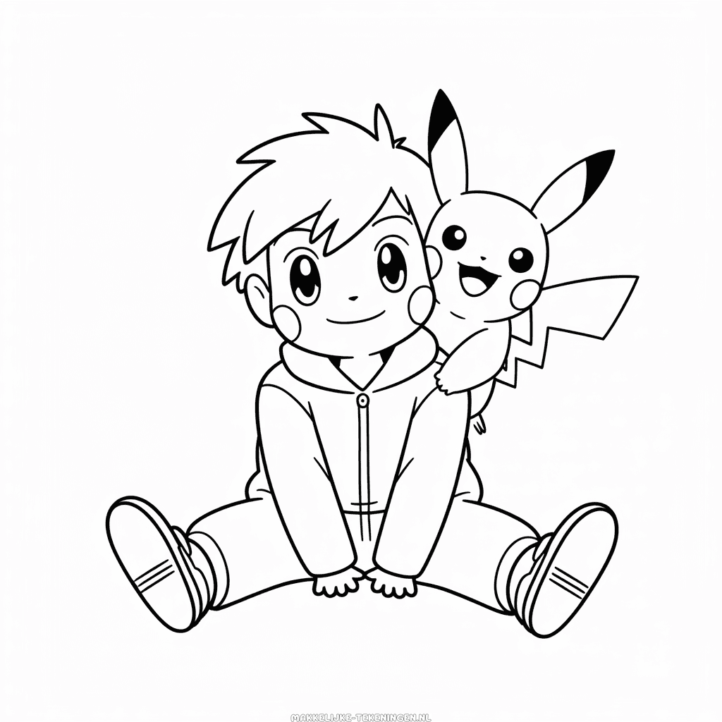 Tekening Ash Ketchum met Pikachu Pokémon
