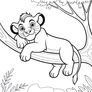 Tekening De Leeuwenkoning Simba in een Boom