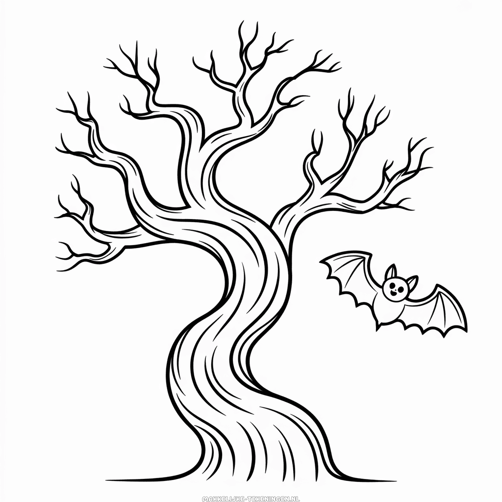 Tekening Griezelige Boom Halloween