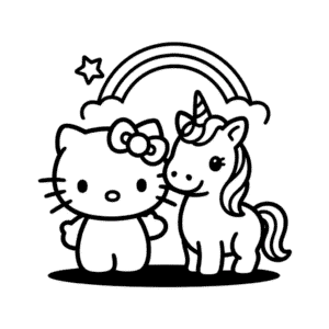 Tekening Hello Kitty en Eenhoorn