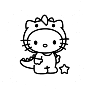 Tekening Hello Kitty in Dinosaurus Kostuum
