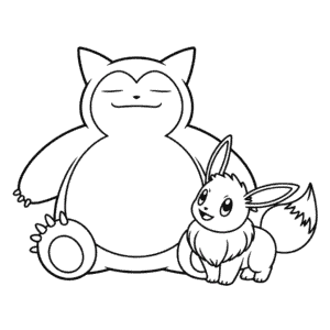 Tekening Snorlax en Eevee