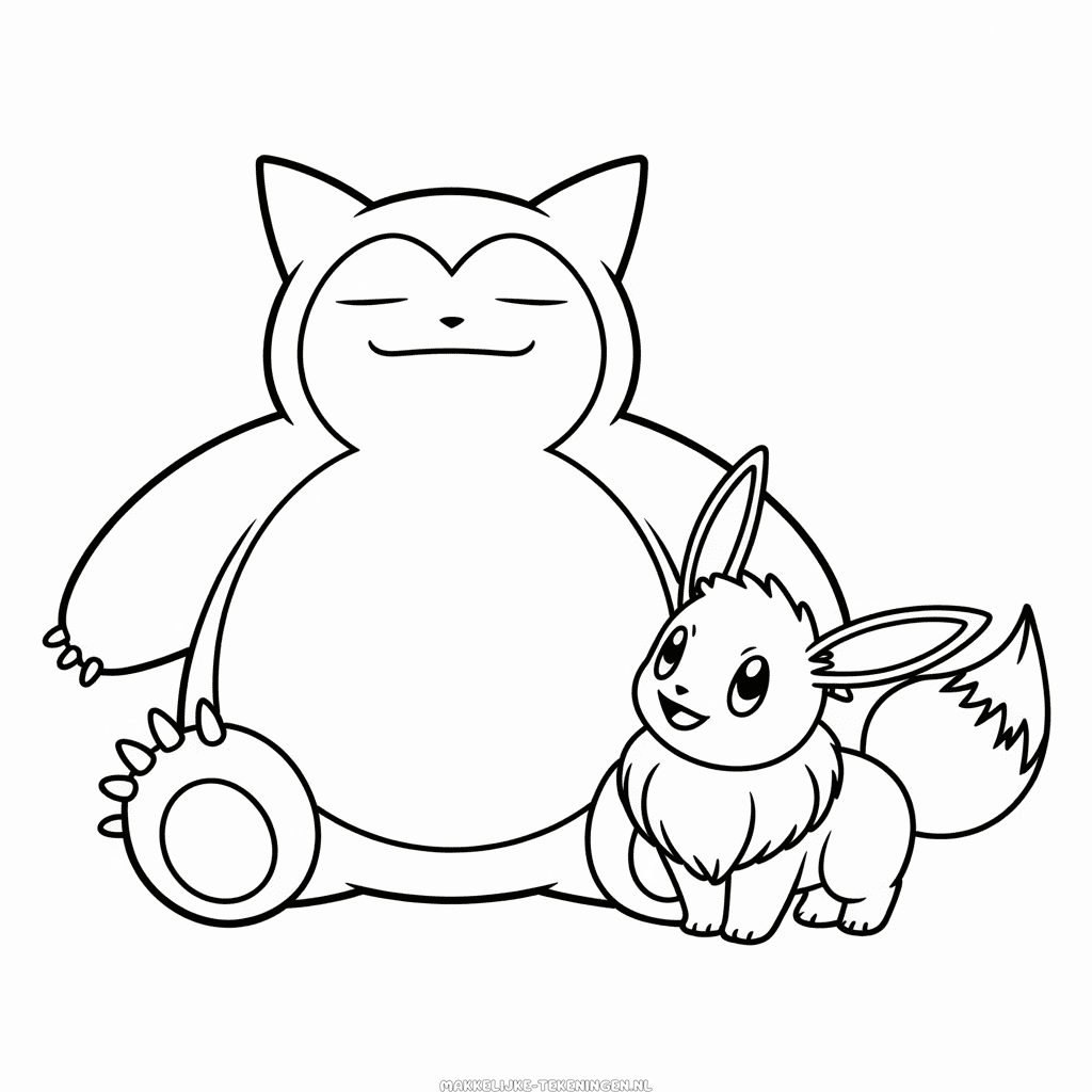 Tekening Snorlax en Eevee