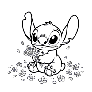 Tekening Stitch met bloemen